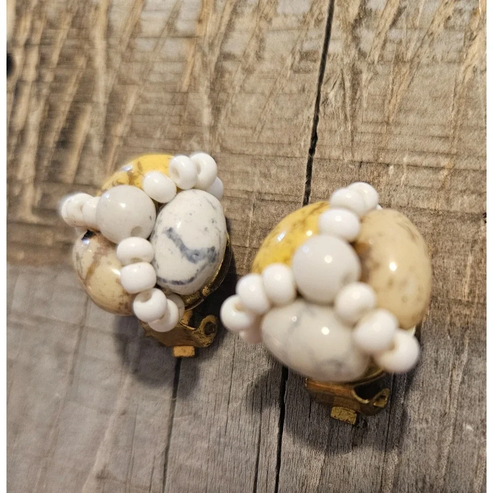 Vintage Beaded Clip On Earrings Statement Fashion Jewelry